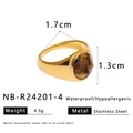 Detailed view of 1.3cm wide golden stainless steel ring with oval tiger eye stone inlay - Tiger Eye Oval Stone Chip Ring (NB-R24201-4)