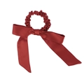 Silk bow scrunchie with long ribbons in wine red finish for elegant ponytails - Rust red