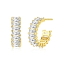 Elegant gold S925 sterling silver C-shaped hoop earrings with square baguette zircon stones - Gold