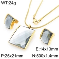 Golden stainless steel jewelry set with grey glass pendant and snake chain necklace - Gold Grey (KS225769-GC)