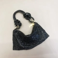 Sparkling black rhinestone crescent hobo bag with trendy knotted handle and gold zipper detail - Small Size (26*13cm) / Black