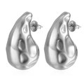 Silver oversized hollow teardrop earrings with hammered metal texture for women - Hammered Hollow Waterdrop (MS-292) / Steel