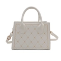 White square shoulder bag with heart embroidered quilted pattern and metal clasp - White