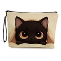 Trousse à maquillage en toile avec illustration de chat noir et dragonne pratique - Chat Noir Assis Classique