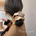French style satin champagne gold silk scrunchie worn on ponytail hairstyle - 12.5CM / Champagne