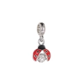 Macro di un ciondolo a coccinella in argento con smalto rosso e una grande pietra zircone - Coccinella in Strass Argento Rosso Nero