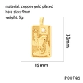 Rectangular gold-plated copper tarot pendant with knight design and clear zircon stone - Grim Reaper