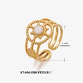 Vintage stainless steel open ring with white stone and adjustable 1.7cm band - White Jade Style (ZN009-4)