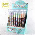 Macro shot of colorful non-sharpening bullet pencils with vibrant patterns in a display box - Lantu 1303 Magnifier Non-sharpening Pencil