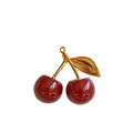 Sparkly red cherry bag charm with golden leaves and pearl chain extension accessory - Red Peach With Antique Bronze Gold Clasp