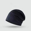 Versatile navy blue slouchy knit beanie for women in soft and stylish autumn fabric - Solid Minimalist Style / Navy Blue