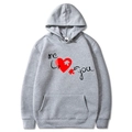 Grey long-sleeved hoodie featuring a red heart puzzle print on the chest - S / Tops / Light Gray