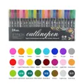 Set of 24 waterproof double line outline pens for DIY drawing and scrapbooking - Black Barrel 24 Colors Set