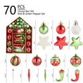 70-piece Christmas tree ornament set featuring red green and white balls in house box - Red/Green/White Series