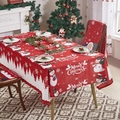 Mantel navideño rojo con estampados de muñecos de nieve y fundas de sillas festivas - Muñeco de Nieve