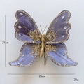 Lila Samt 25cm Schmetterling Ornament mit Goldglitzer, Pailletten und Kristallen - Blau
