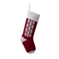 Calza di Natale in maglia rossa e bianca con ricamo di fiocchi di neve e gancio per appendere - Borgogna/Bianco avorio