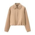 Detail of khaki cropped jacket with lapel collar, metal zipper, and elastic hem - XS / Khaki