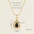 Water drop zircon necklace in 18K gold plated stainless steel with size dimensions - Water Drop Style / Black