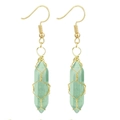 Green hexagonal crystal pendant earrings with gold wire wrapping in bohemian hook style - Wire Wrapped Hexagonal Prism Earrings / Gold Green Aventurine Earrings