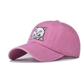 Roze baseballpet van gewassen katoen met wit kattenborduurwerk aan de voorkant - Verstelbaar / Roze