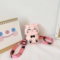 Pink cartoon cat silicone crossbody bag with matching printed fabric shoulder strap - Pink