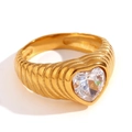 18K vergoldeter Edelstahlring mit Textur und klarem Zirkonia in Herzform für Damen - Gold Herz Zirkonia Stil (Größe 6)