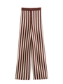 Detail der gestrickten weiten Hose mit vertikalen braun-weißen Streifen und elastischem Bund - S / Kaffeestreifen-Hose