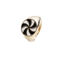Bague ajustable plaquée or avec un design de tourbillon émaillé noir et blanc - Ouvert Réglable / Noir & Blanc