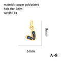 Detail of 18K gold plated heart charm with blue zircon and 9mm by 6mm dimensions - 9x6mm (A-8)
