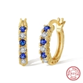 Elegant gold-plated S925 silver hoop earrings with blue and white crystals - SE362-Gold Blue/White Zirconia
