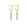 Orecchini a cerchio C in argento 925 con tre zirconi rettangolari a gradini pendenti - Argento 925 / Oro 18K Pietra Bianca