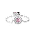 Adjustable S925 silver chain ring with pink square zircon stone in halo setting - 925 Silver / Pink Zircon Ring
