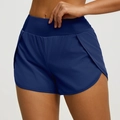 Pantaloncini sportivi 2-in-1 blu navy a vita alta con spacchi laterali da donna - S / Blu Balena