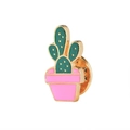 Spilla creativa a cactus in smalto con pianta grassa verde in vaso rosa e bordo dorato - Cactus Carino in Vaso Rosa (C1079-2)