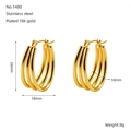 Minimalistische 18k vergulde roestvrijstalen drielaagse oorringen in gouden uitvoering - Drielaagse Ovale Stijl (No.1480) / Goud