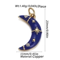 Dark blue enamel moon pendant with gold stars and zircon stones in copper jewelry piece - CX147-06 (Dark Blue Star Moon Enamel Pendant)