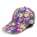 Detailed close-up of the vintage purple floral baseball cap with rose print texture - Adjustable / Purple