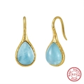 S925 sterling silver gold plated hoop earrings with light blue turquoise teardrop charms - Light Blue Teardrop Hook - Gold