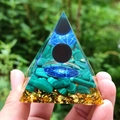 Green malachite resin pyramid energy generator with gold leaf and black crystal sphere - 6cm / A34-Malachite Blue Geometry