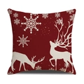 Roter Weihnachts-Kissenbezug mit weißen Rentier- und Schneeflockenmustern auf Leinen - Rotes Weißes Rentier Schneeflocken/22YM13-6