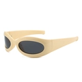 Retro oval polarized sunglasses with thick cream beige frames and dark lenses - Cream White Frame Gray Lens