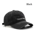 Berretto da baseball in denim nero lavato con ricamo Pamela Rain bianco e visiera curva - Nero