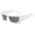 Modern white rectangular Y2K sunglasses with dark grey lenses in a sleek sporty style - White Frame Gray