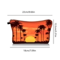 Sunset palm print makeup bag with dimensions 22x13.5cm showing tropical design - Orange Red Sunset Style (jiaying30)
