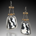 Vintage hook earrings with zebra stone and bicolor silver-gold metallic finish - Black and White Texture (Style D)