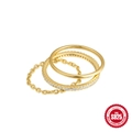 Three-piece S925 sterling silver ring set with minimalist gold plating and pavé diamonds - US 7 / Gold