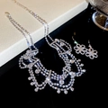 Gros plan sur l'ensemble collier et boucles d'oreilles fleuris argentés aux strass brillants - Argenté
