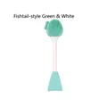 Dual-ended silicone face brush with green bristles and white fishtail spatula tip - Double-headed Fish-tail / Green/White