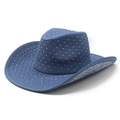 Blue suede western cowboy hat with silver rhinestones in Y2K style on white background - M (56-59cm) / Navy Blue